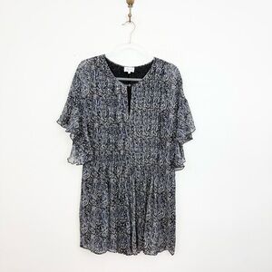 Marjolaine Blue Paisley Pleated and Ruffle Silk Dress